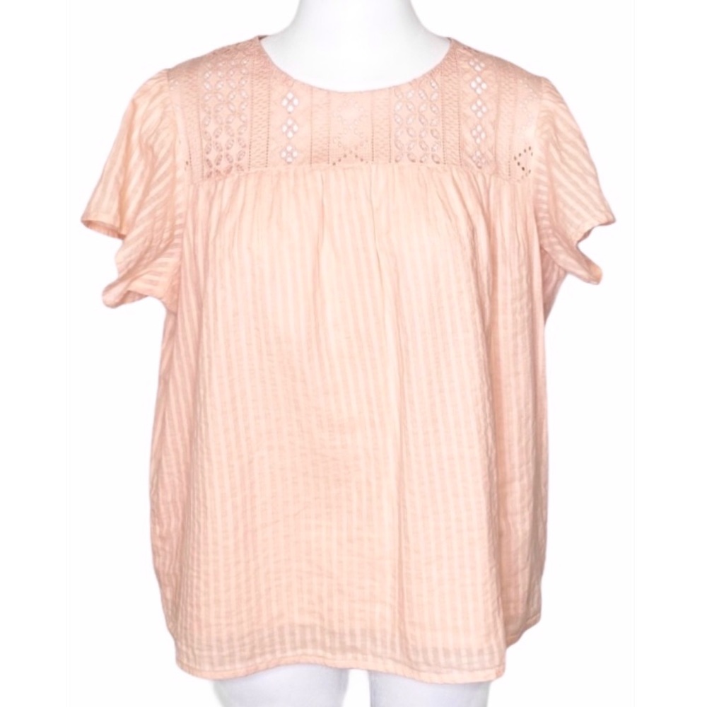 ELLA MOSS Eyelet Brianne Peach Ruffle Blouse Top Size Extra Large